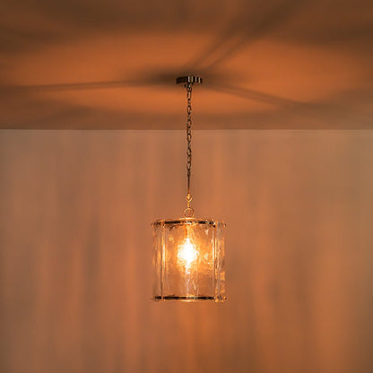 Ribbed Glass Cage Hanging Light 13 in Brass or Nickel for Kitchen Counter & Dining Table with Adjustable 79 in Chain
