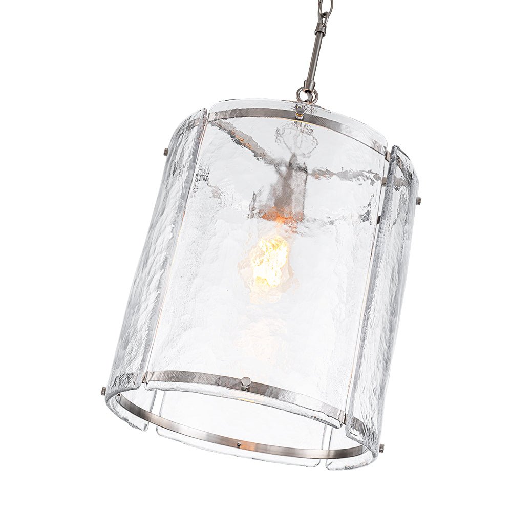 Ribbed Glass Cage Hanging Light 13 in Brass or Nickel for Kitchen Counter & Dining Table with Adjustable 79 in Chain