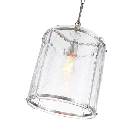 Ribbed Glass Cage Hanging Light 13 in Brass or Nickel for Kitchen Counter & Dining Table with Adjustable 79 in Chain