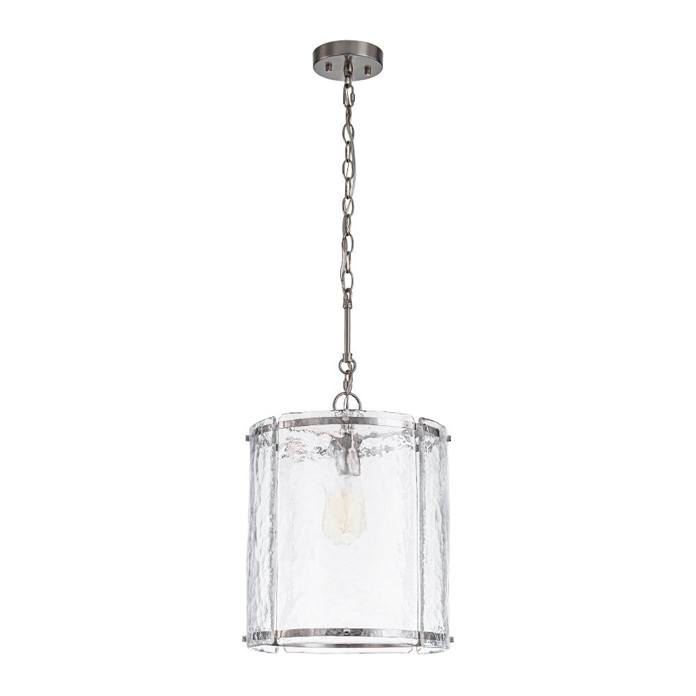 Ribbed Glass Cage Hanging Light 13 in Brass or Nickel for Kitchen Counter & Dining Table with Adjustable 79 in Chain