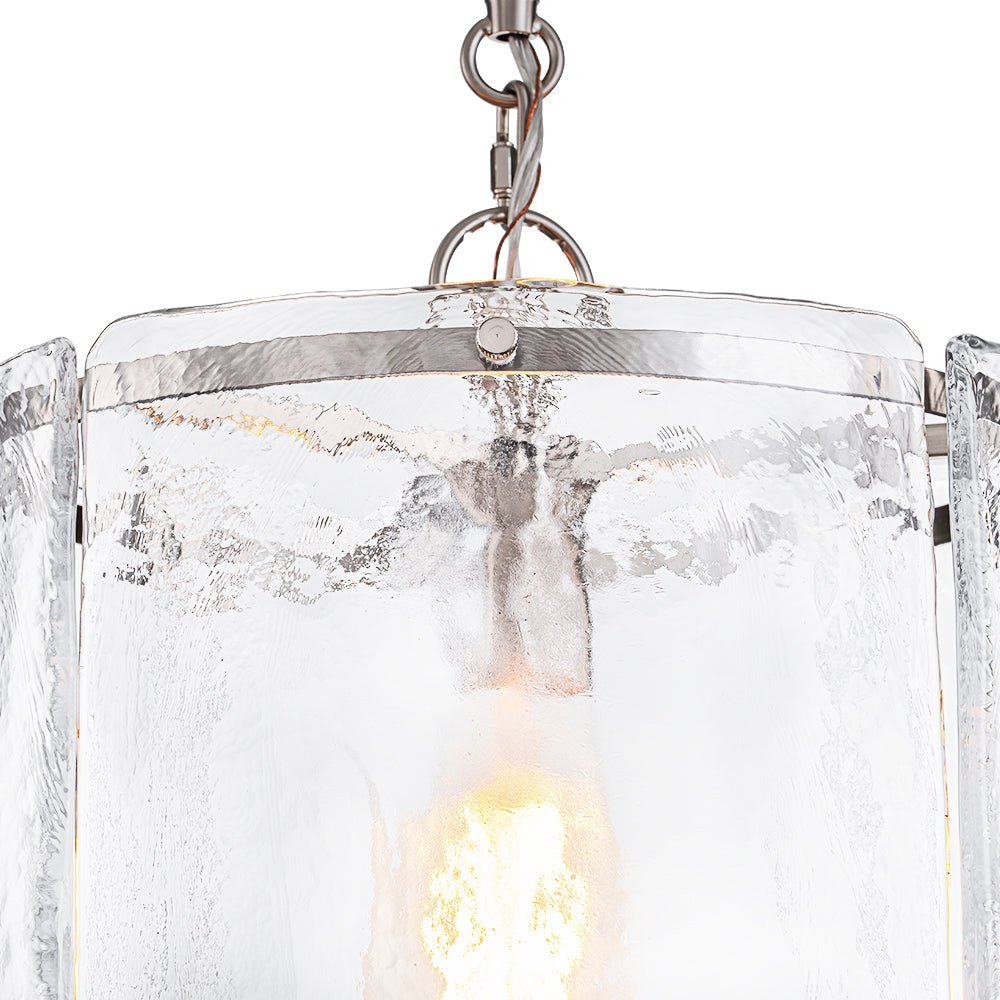 Ribbed Glass Cage Hanging Light 13 in Brass or Nickel for Kitchen Counter & Dining Table with Adjustable 79 in Chain