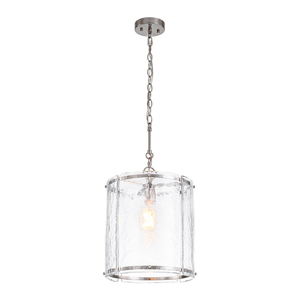 Ribbed Glass Cage Hanging Light 13 in Brass or Nickel for Kitchen Counter & Dining Table with Adjustable 79 in Chain