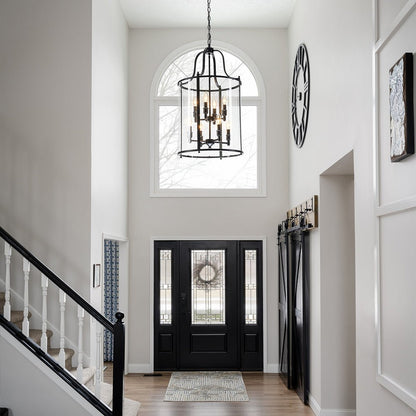 8-Light Farmhouse Cylinder Pendant Light with Clear Glass Shade for Kitchen Island & Dining Room