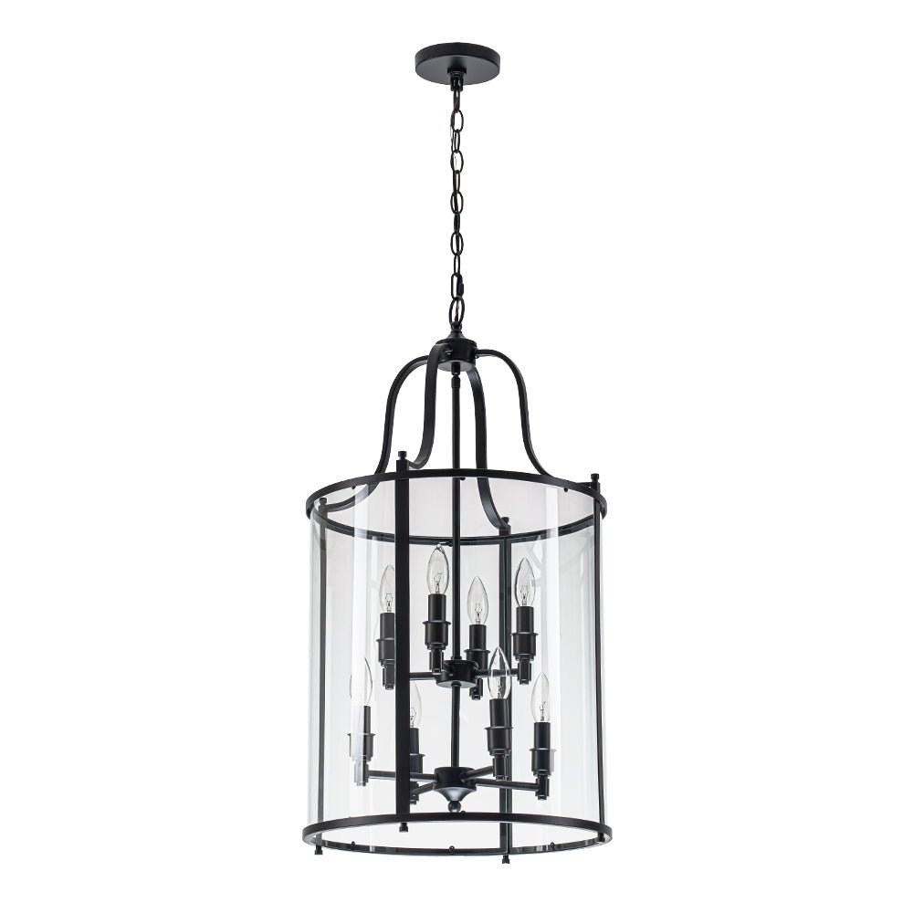 8-Light Farmhouse Cylinder Pendant Light with Clear Glass Shade for Kitchen Island & Dining Room