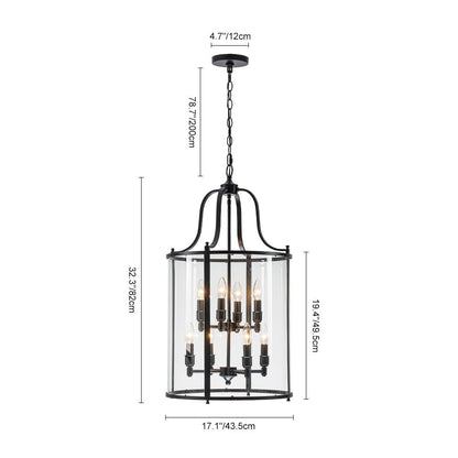 8-Light Farmhouse Cylinder Pendant Light with Clear Glass Shade for Kitchen Island & Dining Room