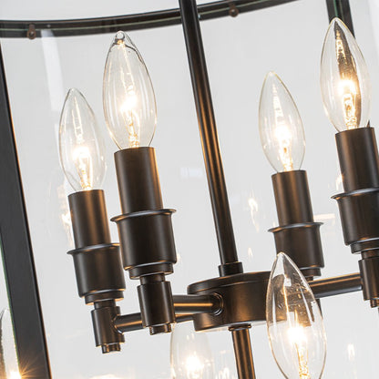 8-Light Farmhouse Cylinder Pendant Light with Clear Glass Shade for Kitchen Island & Dining Room