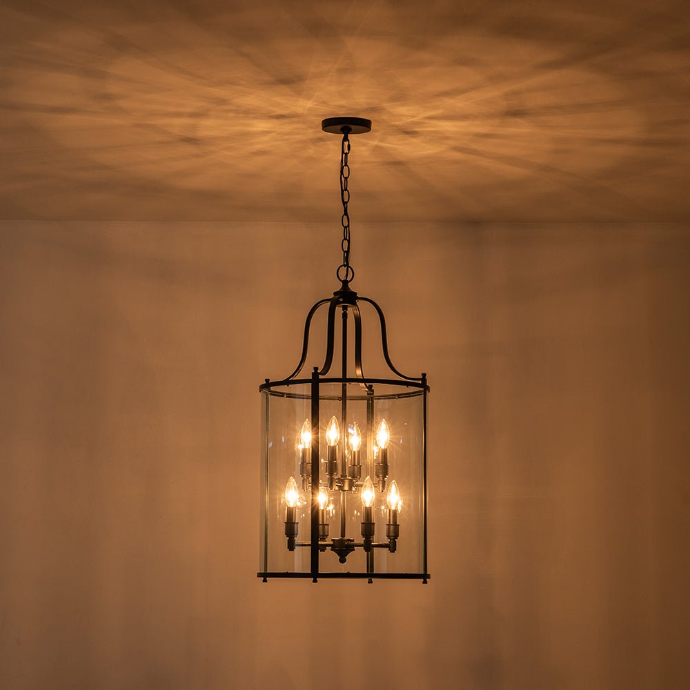 8-Light Farmhouse Cylinder Pendant Light with Clear Glass Shade for Kitchen Island & Dining Room