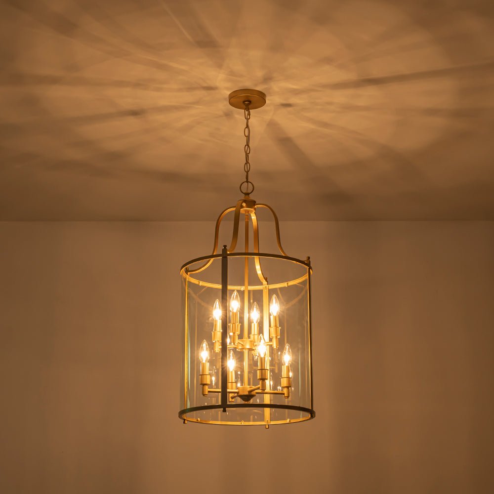 8-Light Farmhouse Cylinder Pendant Light with Clear Glass Shade for Kitchen Island & Dining Room