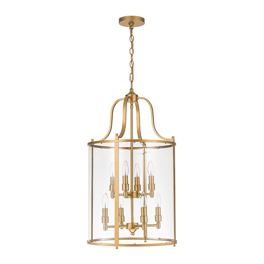 8-Light Farmhouse Cylinder Pendant Light with Clear Glass Shade for Kitchen Island & Dining Room