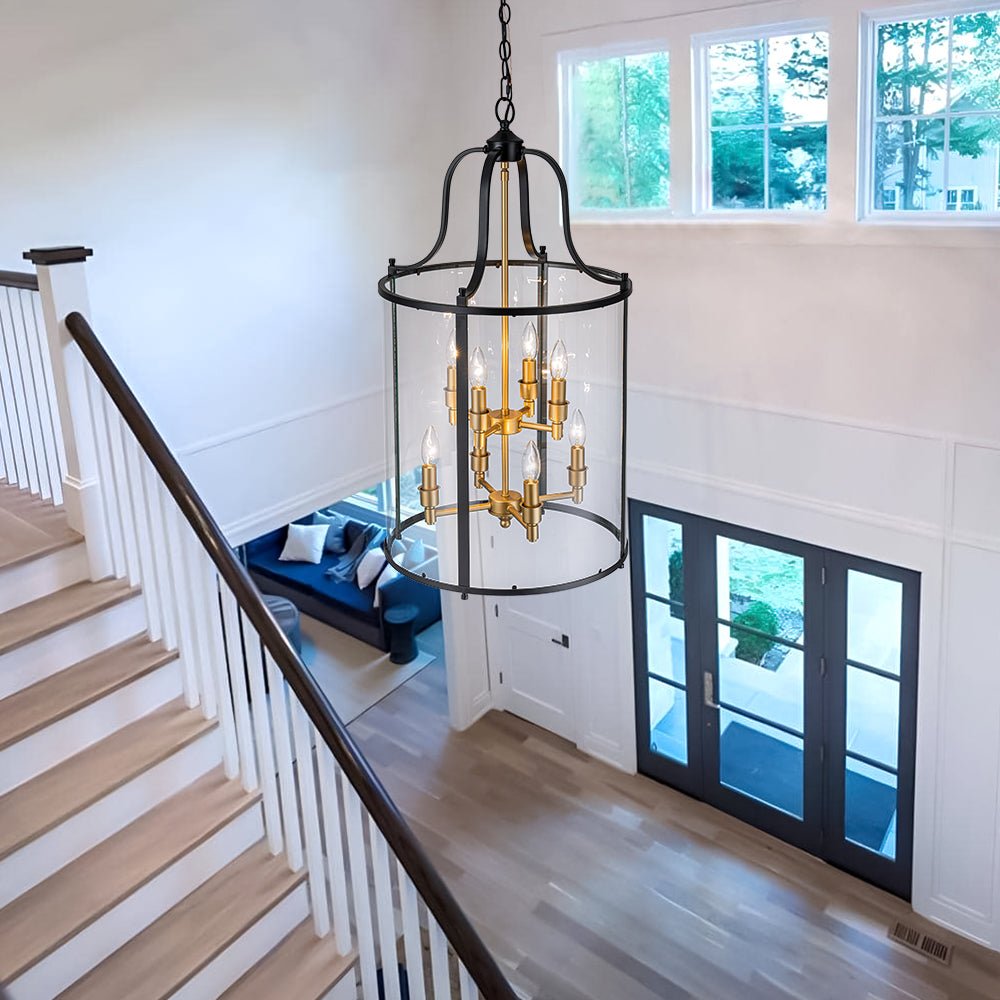 8-Light Farmhouse Cylinder Pendant Light with Clear Glass Shade for Kitchen Island & Dining Room