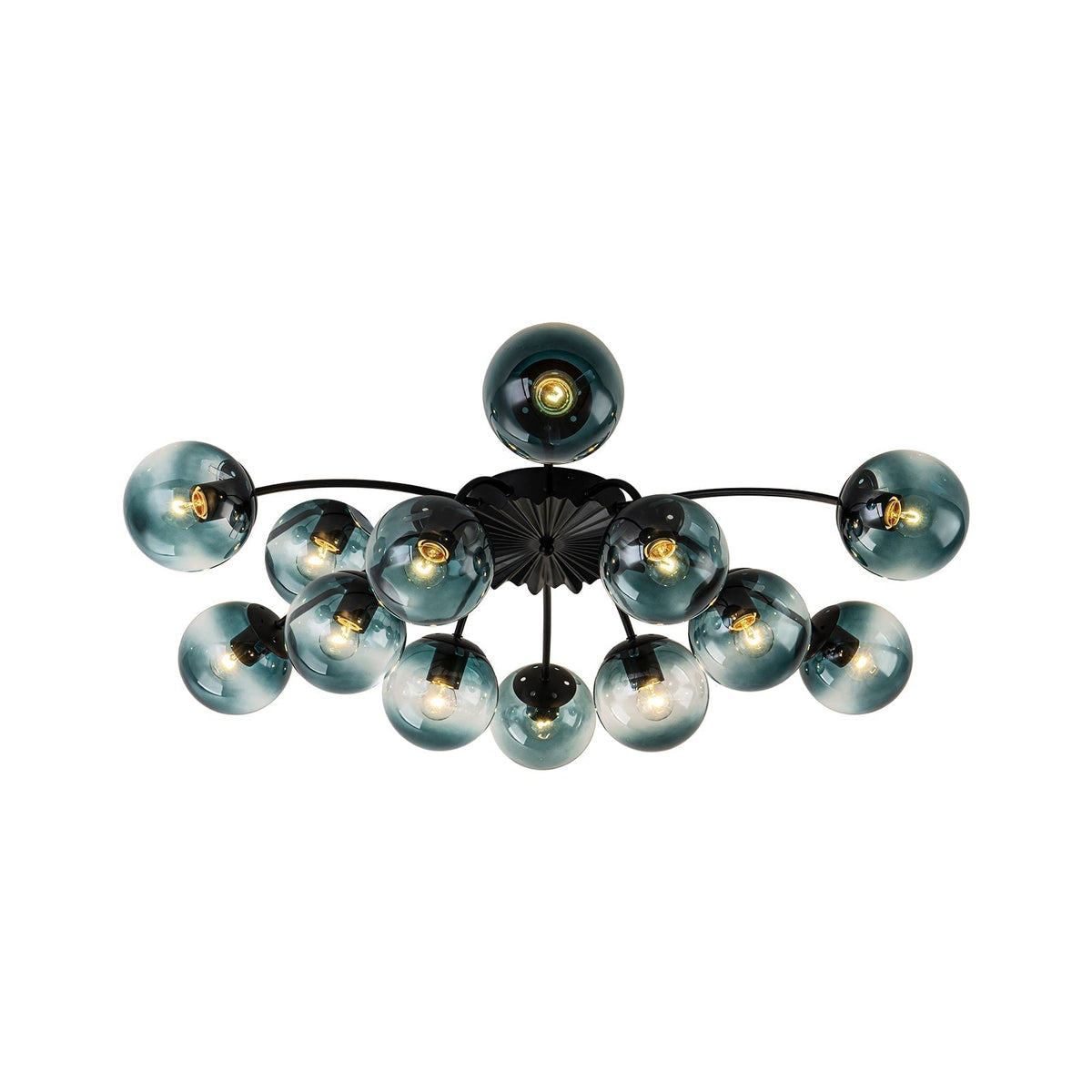 12-Arm Starburst Ceiling Light with Gradient Azure Sphere Shades & Metallic Finish for Entryway