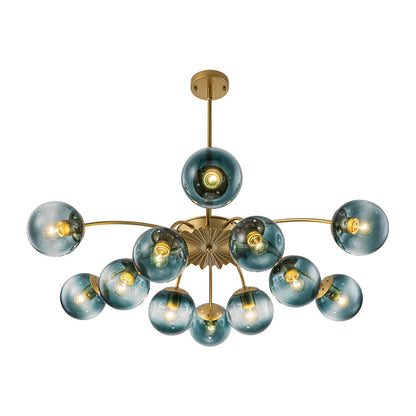 12-Arm Starburst Ceiling Light with Gradient Azure Sphere Shades & Metallic Finish for Entryway