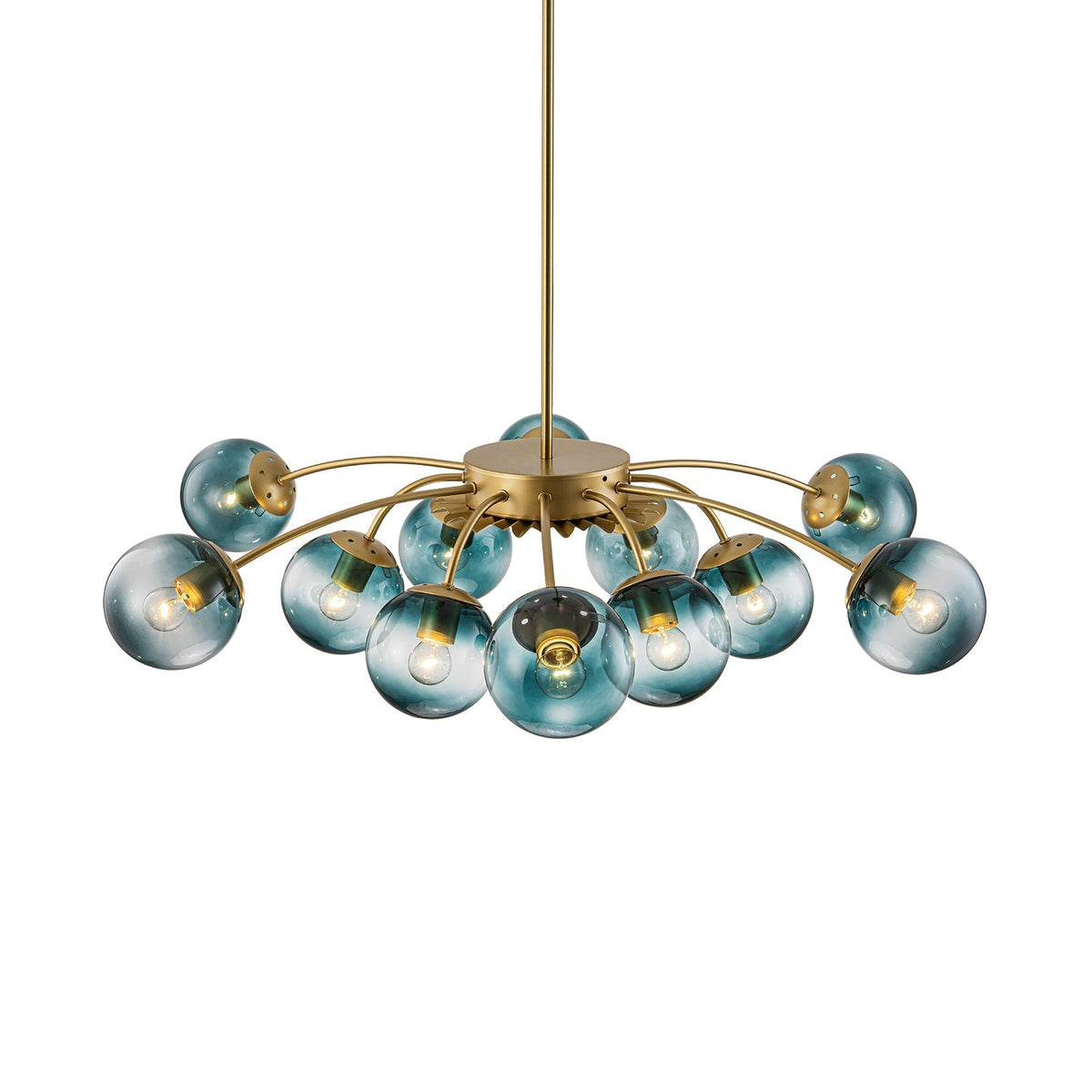 12-Arm Starburst Ceiling Light with Gradient Azure Sphere Shades & Metallic Finish for Entryway
