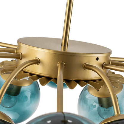 12-Arm Starburst Ceiling Light with Gradient Azure Sphere Shades & Metallic Finish for Entryway
