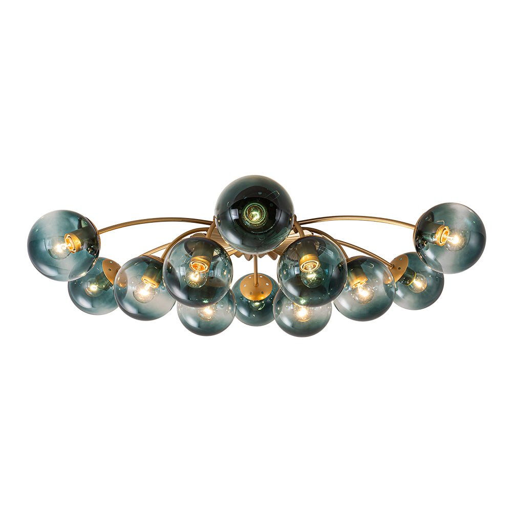 12-Arm Starburst Ceiling Light with Gradient Azure Sphere Shades & Metallic Finish for Entryway