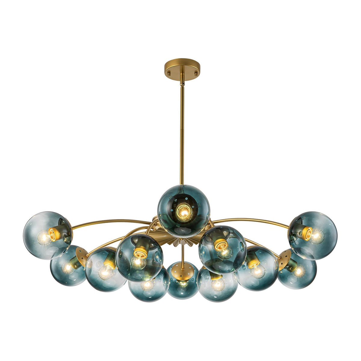 12-Arm Starburst Ceiling Light with Gradient Azure Sphere Shades & Metallic Finish for Entryway