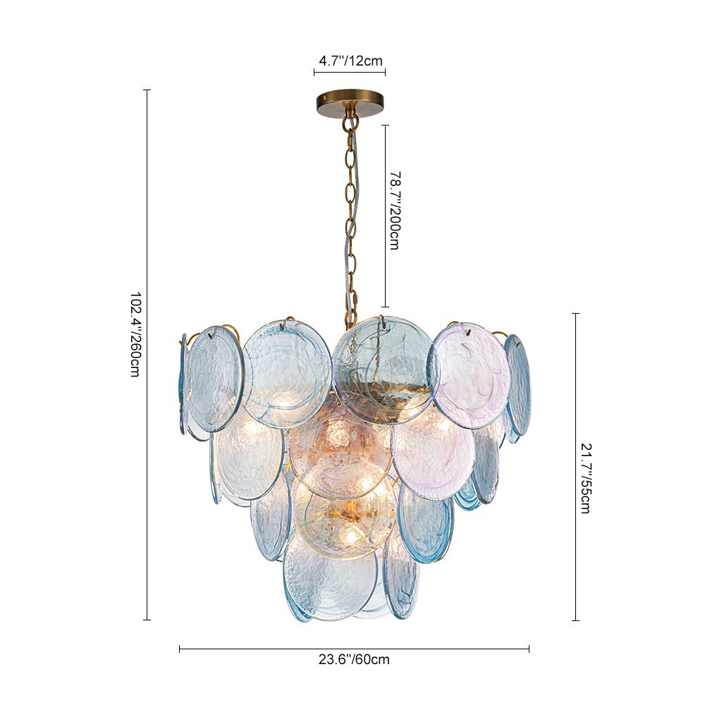 Layered Round Ceiling Fixture with Hand-Blown Sapphire Swirl Glass Discs for Dining Room & Entryway