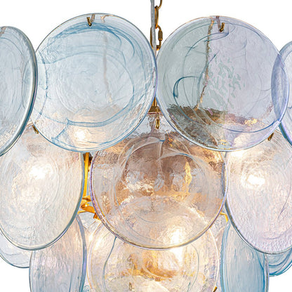 Layered Round Ceiling Fixture with Hand-Blown Sapphire Swirl Glass Discs for Dining Room & Entryway