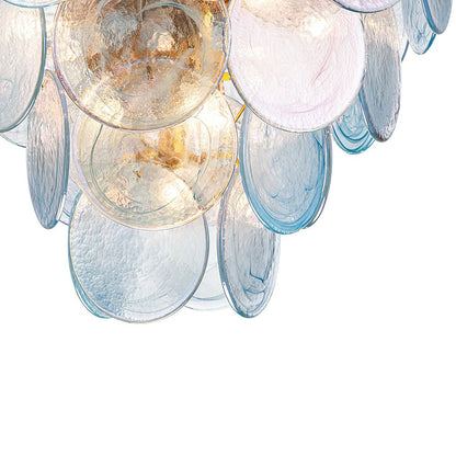 Layered Round Ceiling Fixture with Hand-Blown Sapphire Swirl Glass Discs for Dining Room & Entryway