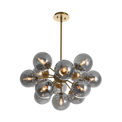 13-Light Sputnik Chandelier with Tinted Glass Globes, 24-Inch Diameter, Adjustable Height Dining Room Fixture for Mid-Century & Modern Homes