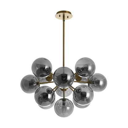 13-Light Sputnik Chandelier with Tinted Glass Globes, 24-Inch Diameter, Adjustable Height Dining Room Fixture for Mid-Century & Modern Homes