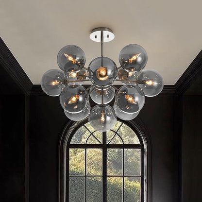 13-Light Sputnik Chandelier with Tinted Glass Globes, 24-Inch Diameter, Adjustable Height Dining Room Fixture for Mid-Century & Modern Homes
