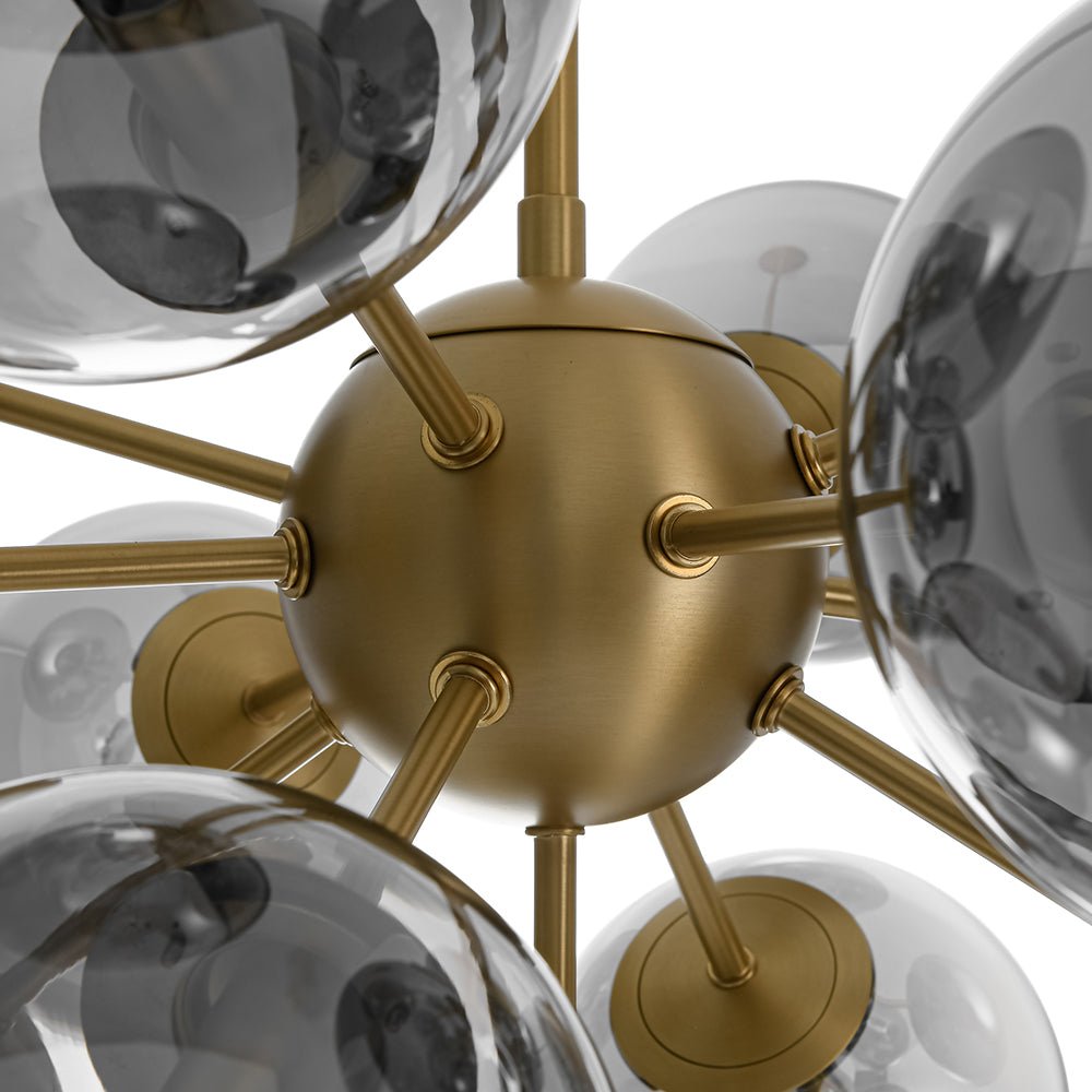 13-Light Sputnik Chandelier with Tinted Glass Globes, 24-Inch Diameter, Adjustable Height Dining Room Fixture for Mid-Century & Modern Homes
