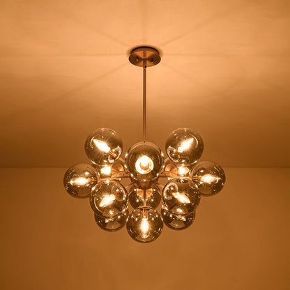 13-Light Sputnik Chandelier with Tinted Glass Globes, 24-Inch Diameter, Adjustable Height Dining Room Fixture for Mid-Century & Modern Homes