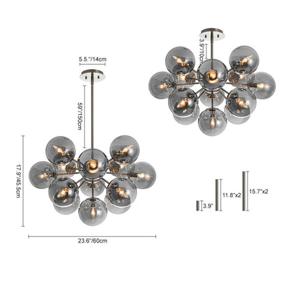 13-Light Sputnik Chandelier with Tinted Glass Globes, 24-Inch Diameter, Adjustable Height Dining Room Fixture for Mid-Century & Modern Homes
