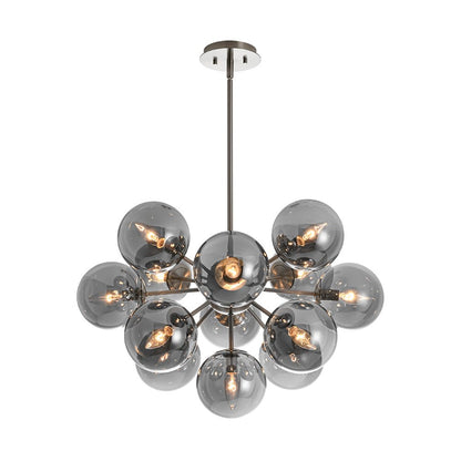 13-Light Sputnik Chandelier with Tinted Glass Globes, 24-Inch Diameter, Adjustable Height Dining Room Fixture for Mid-Century & Modern Homes