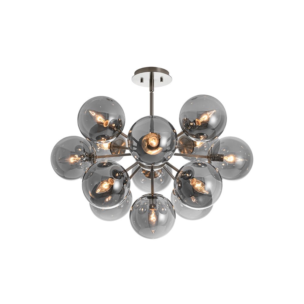 13-Light Sputnik Chandelier with Tinted Glass Globes, 24-Inch Diameter, Adjustable Height Dining Room Fixture for Mid-Century & Modern Homes
