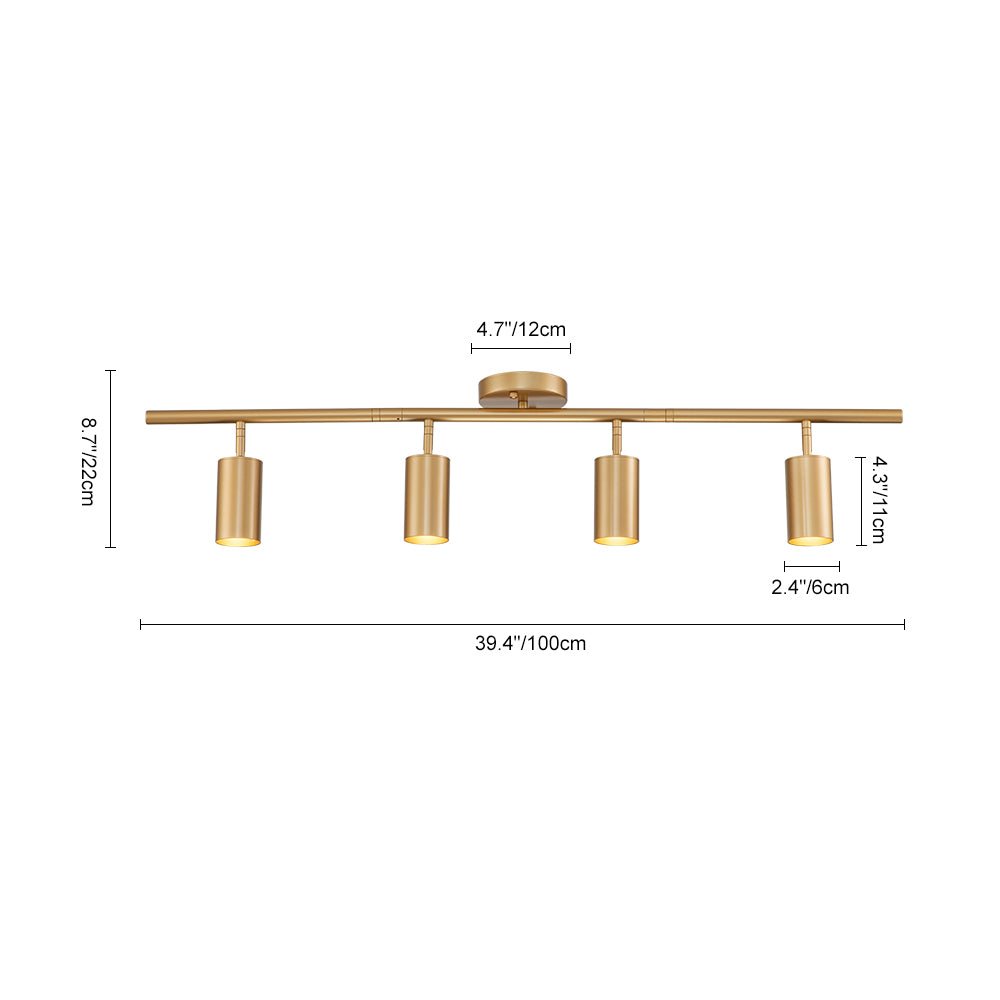 Track Lighting 4-Light Adjustable Spotlight Bar Gold Metal GU10 Ceiling Fixture for Kitchen Bedroom Living Room Office Task Accent Direction