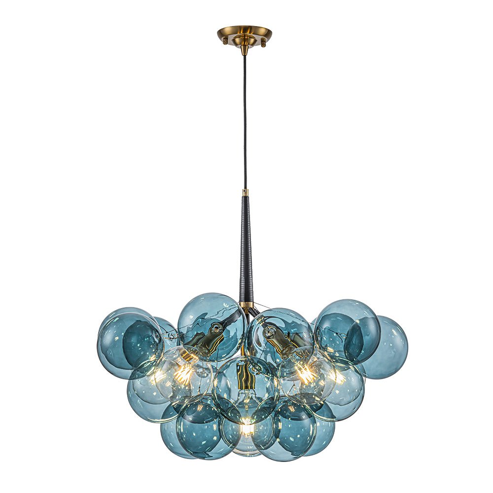 6-Light Sapphire Orb Suspended Fixture with Brass Hardware and LED Bulbs for Dining Room & Entryway
