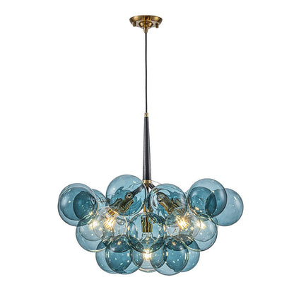 6-Light Sapphire Orb Suspended Fixture with Brass Hardware and LED Bulbs for Dining Room & Entryway
