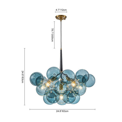 6-Light Sapphire Orb Suspended Fixture with Brass Hardware and LED Bulbs for Dining Room & Entryway