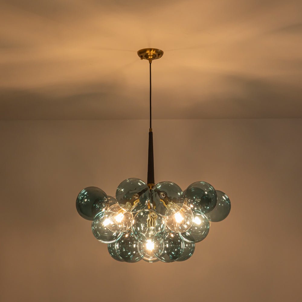 6-Light Sapphire Orb Suspended Fixture with Brass Hardware and LED Bulbs for Dining Room & Entryway