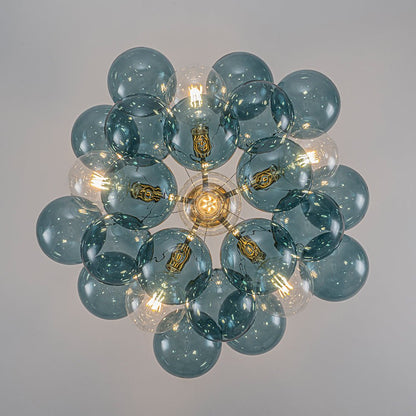 6-Light Sapphire Orb Suspended Fixture with Brass Hardware and LED Bulbs for Dining Room & Entryway