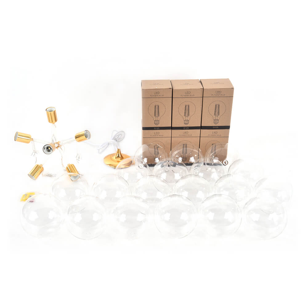 Multi-Globe Ceiling Light with Clear Glass Spheres and Metal Arms for Dining Room & Living Room