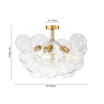 Multi-Globe Ceiling Light with Clear Glass Spheres and Metal Arms for Dining Room & Living Room