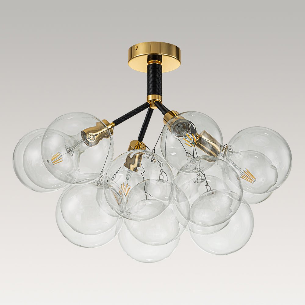 Multi-Globe Ceiling Light with Clear Glass Spheres and Metal Arms for Dining Room & Living Room