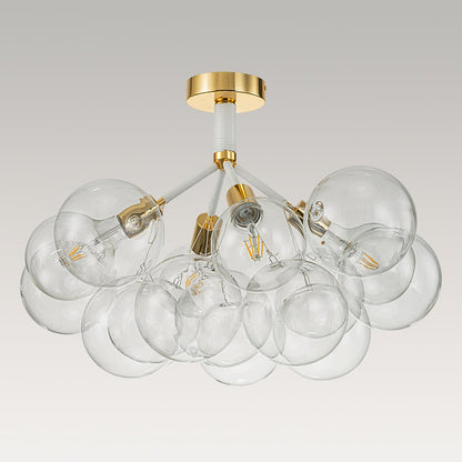 Multi-Globe Ceiling Light with Clear Glass Spheres and Metal Arms for Dining Room & Living Room