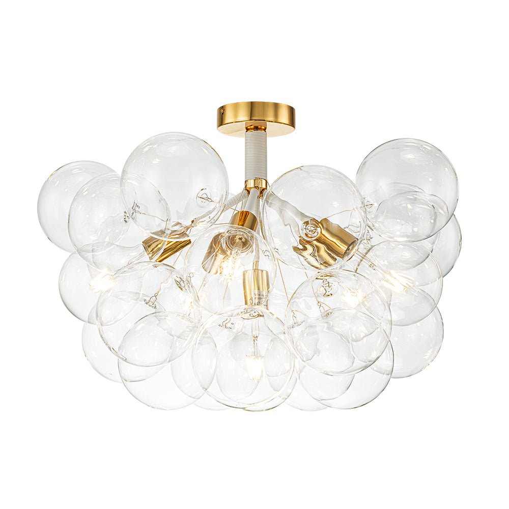 Multi-Globe Ceiling Light with Clear Glass Spheres and Metal Arms for Dining Room & Living Room