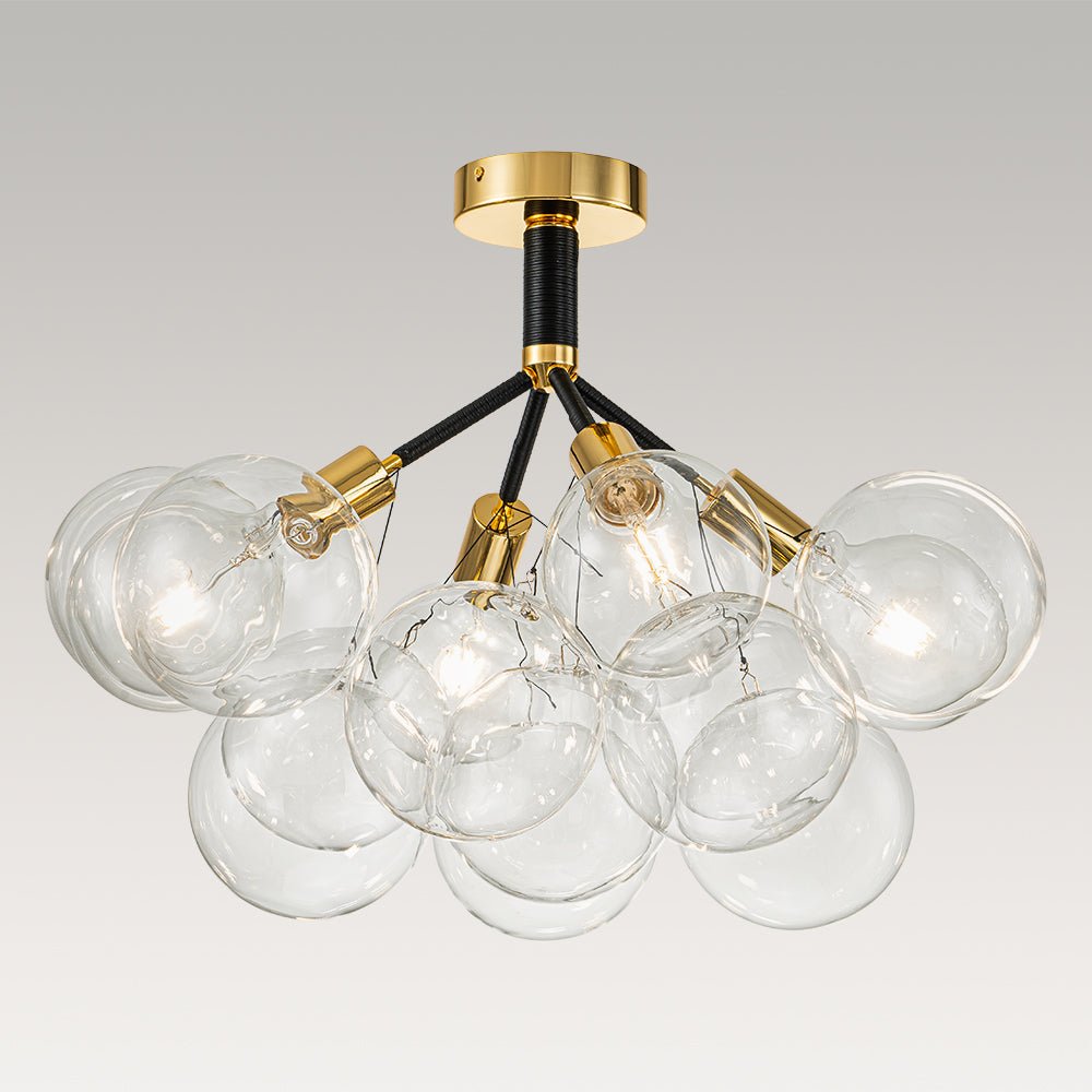 Multi-Globe Ceiling Light with Clear Glass Spheres and Metal Arms for Dining Room & Living Room