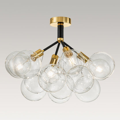 Multi-Globe Ceiling Light with Clear Glass Spheres and Metal Arms for Dining Room & Living Room