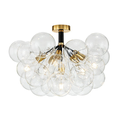 Multi-Globe Ceiling Light with Clear Glass Spheres and Metal Arms for Dining Room & Living Room
