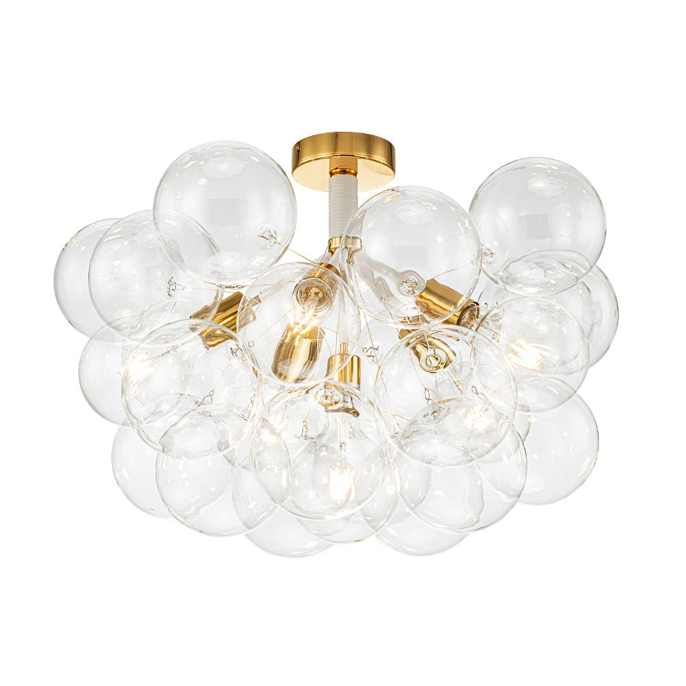 Multi-Globe Ceiling Light with Clear Glass Spheres and Metal Arms for Dining Room & Living Room