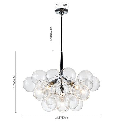 Multi-Globe Hanging Light Fixture Chrome 25 in Adjustable Suspension Cord 20 Glass Orbs LED Ceiling Lamp for Dining Living