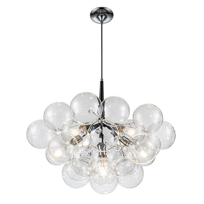 Multi-Globe Hanging Light Fixture Chrome 25 in Adjustable Suspension Cord 20 Glass Orbs LED Ceiling Lamp for Dining Living