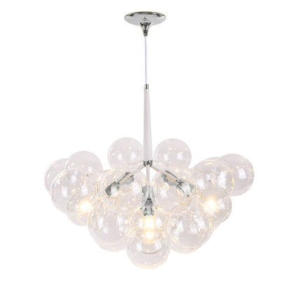 Multi-Globe Hanging Light Fixture Chrome 25 in Adjustable Suspension Cord 20 Glass Orbs LED Ceiling Lamp for Dining Living