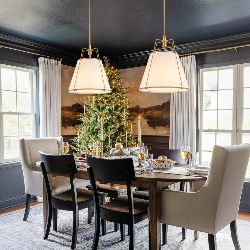 Tapered Fabric Drum Lantern Chandelier with Adjustable Height for Dining Room & Entryway